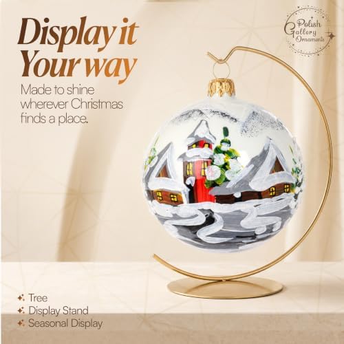 Polish Hand Blown Glass Christmas Ornaments Ball, First Snow White 5 in