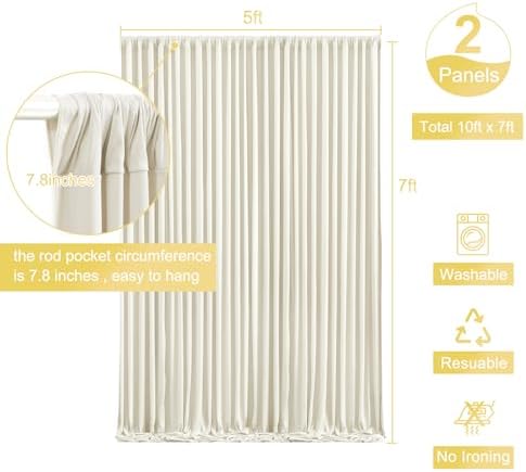 Beige Backdrop Curtain for Wedding Parties Wrinkle Free Ivory Photo Curtains Backdrop Drapes Fabric Decoration for Baby Shower Photoshoot 5ft x 7ft,2 Panels