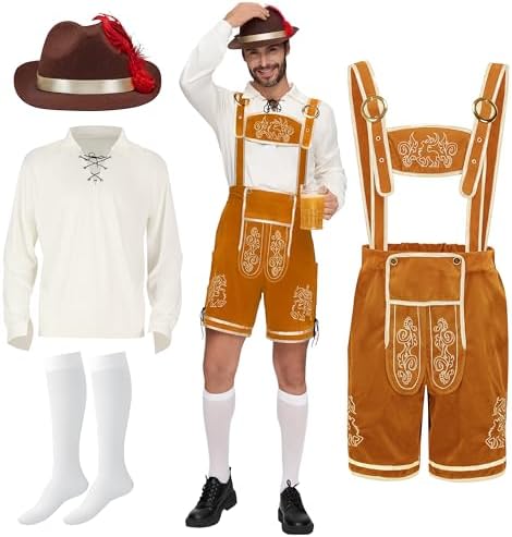 Spooktacular Creations Lederhosen Men Oktoberfest Outfit Costume, Halloween German Bavarian Costume for Adults Beer Festival