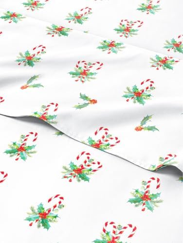 Christmas Sheet Set, Candy Cane Mistletoe, Holiday Xmas Bedding Set - Queen