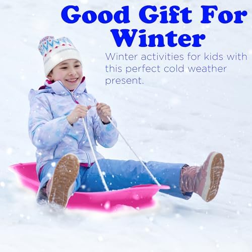 Slippery Racer Downhill Sprinter Flexible Kids Toddler Plastic Cold-Resistant Toboggan Snow Sled with Pull Rope and Handles, Pink (3 Pack)