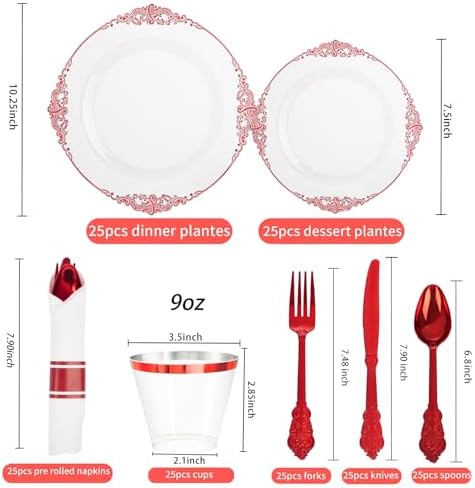 Hioasis 175 Pcs Clear Red Plates for Party