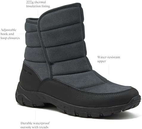 Lands' End Expedition Quilted Slip On Mens Snow Boots Insulated Winter Boots for Men Waterproof with Hook & Loop Closure, Medium or Wide Width Winter Shoes