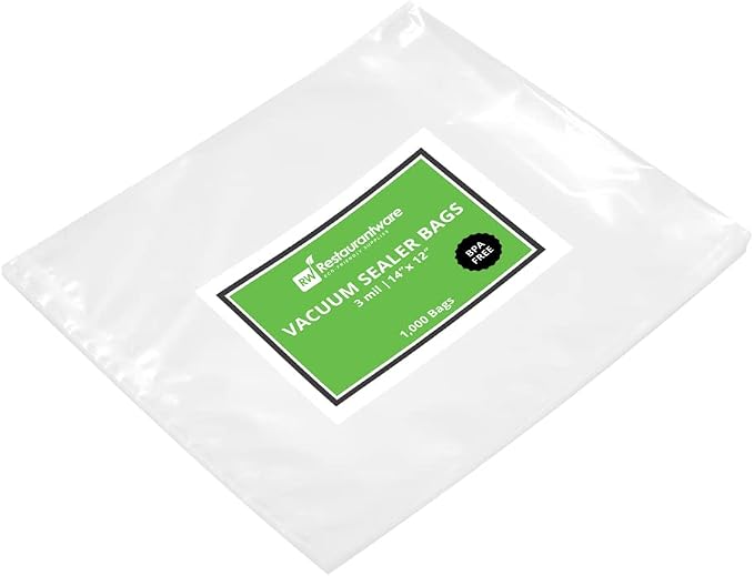 Restaurantware Vacuum Sealer Bags 14 x 12 Inch Pack of 100 Clear Plastic Disposable Storage Bags, Vacuum Sealer Carriers for Food Storage Microwavable, Freezable, Zipper Closure, Sous Vide Cooking