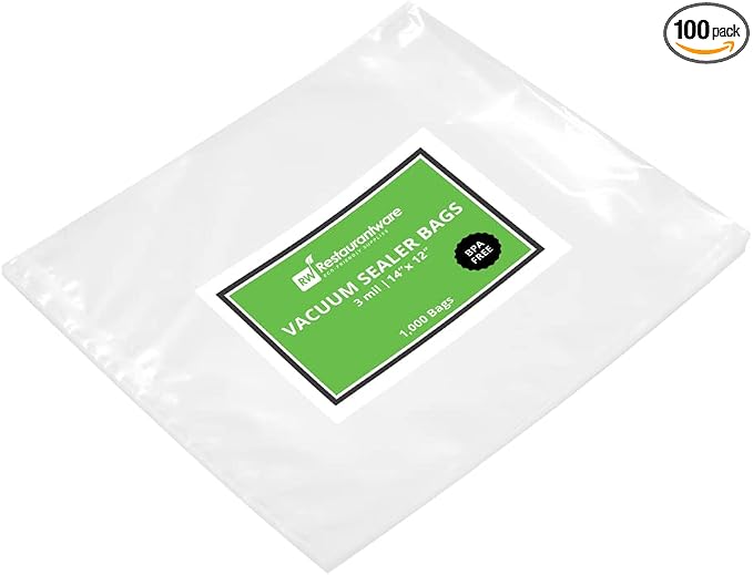 Restaurantware Vacuum Sealer Bags 14 x 12 Inch Pack of 100 Clear Plastic Disposable Storage Bags, Vacuum Sealer Carriers for Food Storage Microwavable, Freezable, Zipper Closure, Sous Vide Cooking