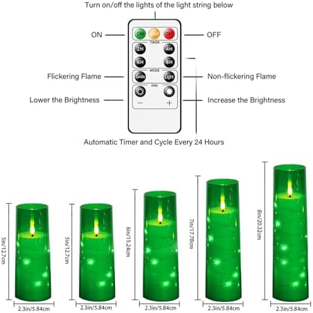 kakoya Flameless LED Candles with Timer 5 Pc Flickering Flameless Candles for Romantic Ambiance and Home Decoration Stable Acrylic Shell,with Embedded Star String，Battery Operated Candles（Green）