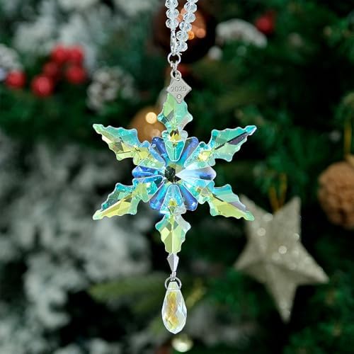 2026Annual Christmas Ornaments Crystal Snowflake Star - Christmas Tree Ornaments Pendant Sun Catcher Home Hanging Decor (2026 Colored Crystal)