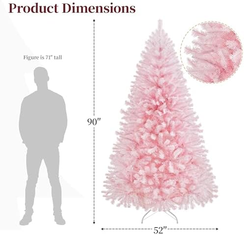 Yaheetech 7.5ft Pre-lit Christmas Tree with 550 Warm White Lights, Pink