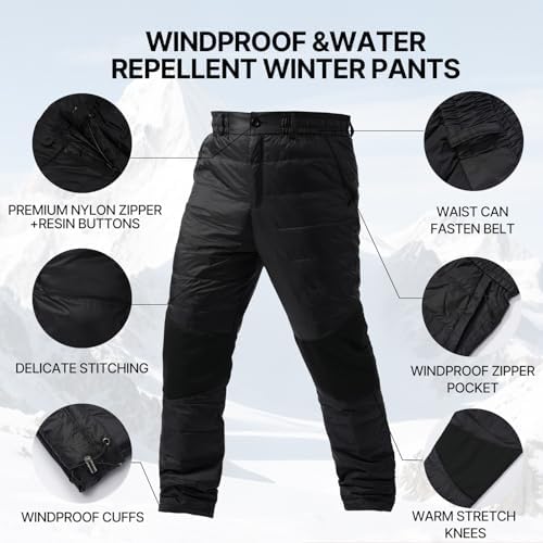 Men's Winter Warm Puffer Pants Windproof Loose Utility Insulated Snow Ski Trousers for Outdoor Activities