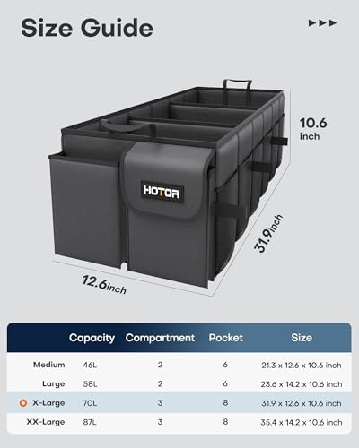 HOTOR Trunk Organizer - Foldable Car Organizer for SUVs & Sedans Storage