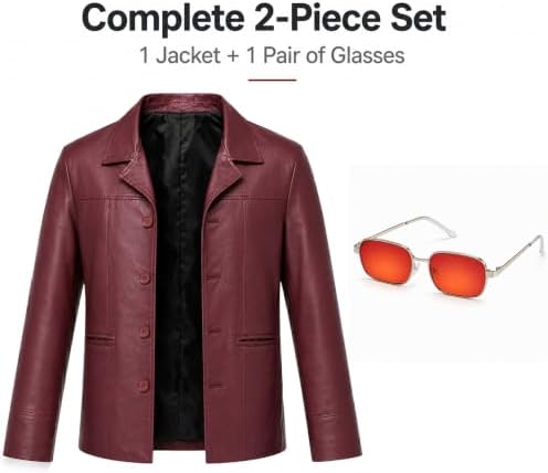 Red Leather Jacket Men with Glasses Halloween Costumes for Men