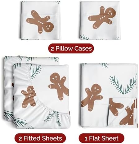 Christmas Sheet Set, Gingerbread Cookie, Xmas Bedding Set - Split King Size