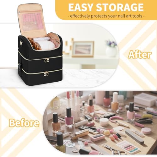 CUBETASTIC Extra Large Nail Polish Organizer - Three Layer Nail Organizers And Storage Bag, Portable Nail Supplies Organizer Case, Travel Carrying Box for Nail Tech Kit/Tattoo/Cosmetic