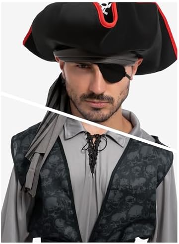 Spooktacular Creations Men Pirate Costume, Adult Pirate Shirt Vest Viking Pants Hat Set for Halloween Themed Parties