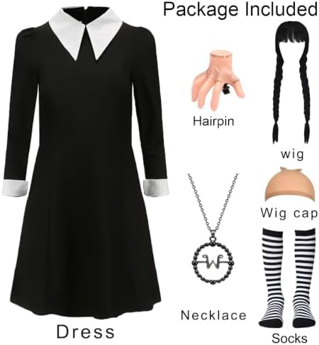 6pcs Girls Halloween Costume Kids Long Sleeve Black Cosplay Dress