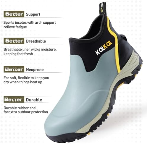 Kalkal Men's Rubber Boots, Waterproof Ankle Rain Boots, Insulated Working Booties with Comfortable Sports Sole, Outdoor Mud Boots for Yard Chore