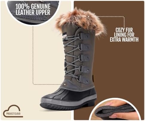Project Cloud 100% Genuine Leather Waterproof Fur Snow Boots for Women