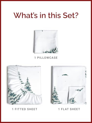 Christmas Sheet Set, Green Xmas Trees, Holiday Xmas Bedding Set - Twin Size