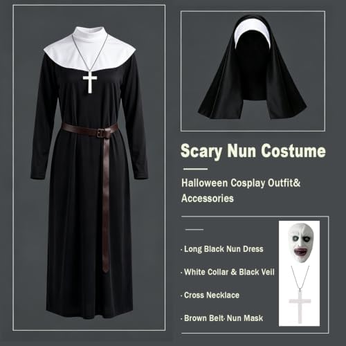 Men Halloween Costume Women Scary Nun Costume Couple Unisex Costume