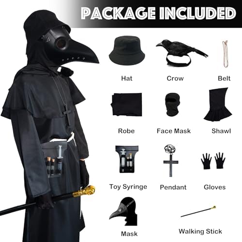 Kids Plague Doctor Costume 14-Piece Halloween Cosplay Set