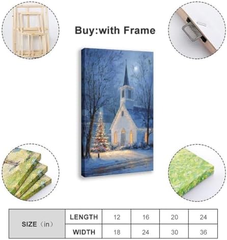 JDBeehpy Night White Church Xmas Tree Canvas Wall Art Framed 20x30inch