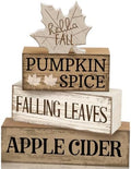 Moucuny 4 Pcs Neutral Fall Table Decor for Home Maple Leaf Wooden Blocks