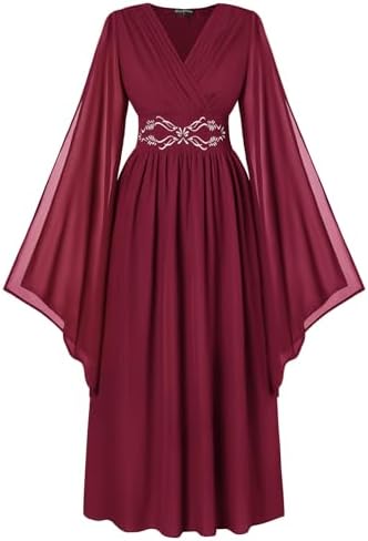 Scarlet Darkness Women's Renaissance Costume V Neck Medieval Fairy Dresses