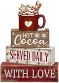 Moucuny 4 Pcs Christmas Table Decor, Hot Cocoa Wood Block Sign Home Kitchen