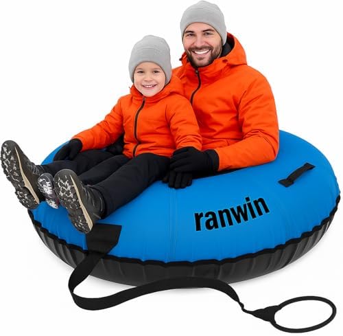 Snow Tube Heavy Duty, 44" Snow Tube for Sledding, Snow Tubes for Adults with Premium Canvas Cover Thickened Bottom, Inflatable Snow Tubes Towable Sledding Tube for Boys Teens, Blue