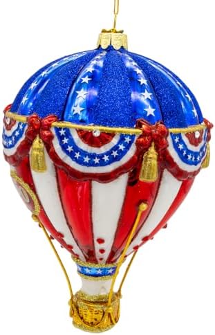 Kurt Adler Bellissimo Glass Red, White & Blue Hot Air Balloon Ornament
