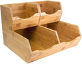 HOMESTEAD Bamboo Pantry Storage Bins – Stackable Potato & Onion Storage Bin for Kitchen Countertop, Pantry Organizer, Fruit Vegetable Basket, Multiuse - Set of 3 Slide-Out Access