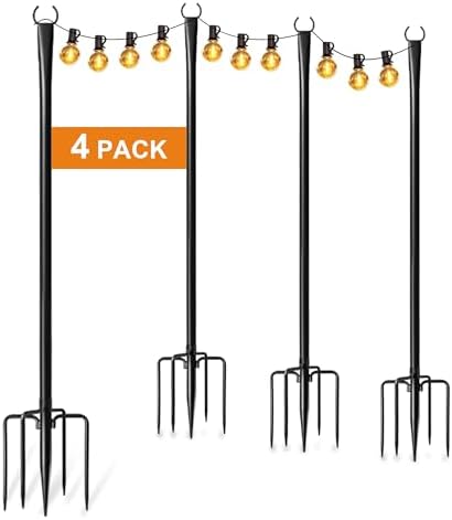 4 Pack String Light Poles for Outside, Adjustable Metal Patio Light Poles