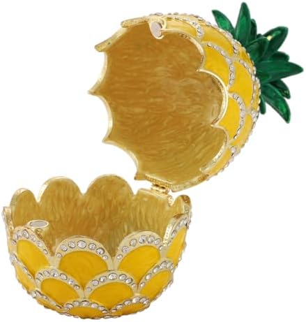 Lucky Pineapple Trinket Boxes Hinged Hand-Painted Jewelry Box with Rhinestones Enamel Fruit Style Ornament Christmas Gift for Women(Yellow)