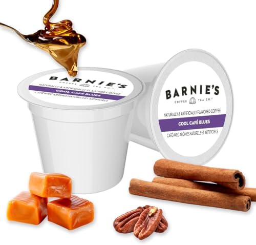 Barnie's Coffee Cool Café Blues Single Serve Coffee Pods with Caramel, Maple, Pecan and Cinnamon Rum Flavors, Medium Roast Arabica Coffee Beans Compatible with Keurig Brewers, 48 Count