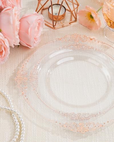 Nervure 175Pcs Rose Gold Plates, Disposable Party Plates for 25 Guests