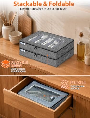 punemi Hard Shell Silverware Storage Box, Flatware Organizer, 2 Pack, Gray
