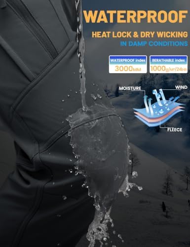 TACVASEN Men's Winter Snow Ski Pants Fleece Lined Waterproof Work Tactical