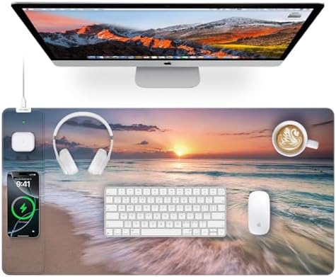 Mouse Pad with Magnetic Wireless Charging, 31.5"x15.8" in, Beach Sunset