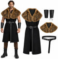 Adult Viking Costume for Men with Renaissance Tunic and Faux Fur Shawl
