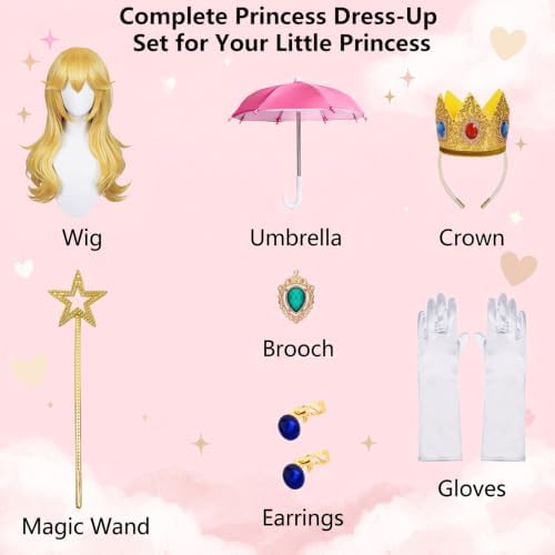 Royal Princess Costume Kids Girls Halloween Costumes with Wig Accessories