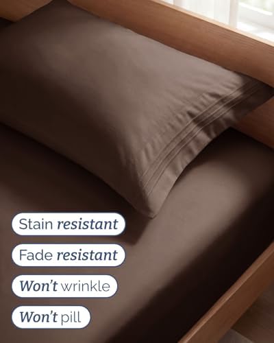 Twin Size 3 Piece Sheet Set - Comfy Breathable & Cooling Sheets - Brown