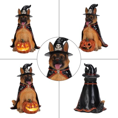 German Shepherd Statue Halloween Decorations Outdoor with LED Pumpkin
