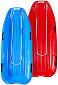 Toboggan Snow Sled for Adults, 48in Plastic Sleds with Pull Rope and 4 Handles, Outdoor Plastic Snow Sled for Kids and Adults