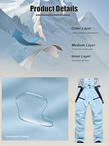 Womens Ski Pants Insulated Snow Pants Waterproof Winter Outdoor Hiking Pants Adjustable Waist Snowboard Pant