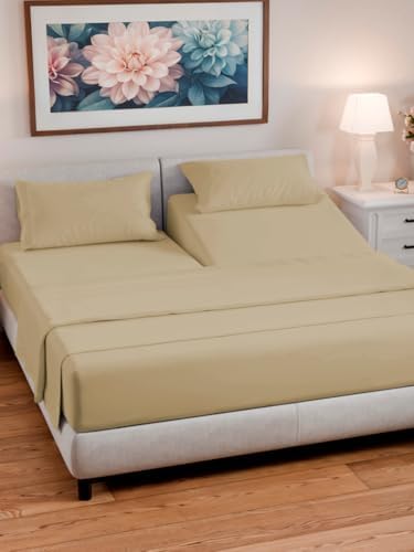 Flex Top Split Head King 4 Piece Sheet Set - Ultra-Soft, Breathable - Beige