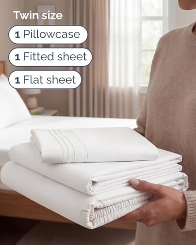 Twin Size 3 Piece Sheet Set - Breathable & Cooling Sheets - Antique White