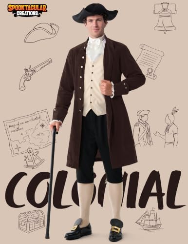 Spooktacular Creations 7pc Halloween Colonial Costume Men, Founding Father Costume for Themed Party