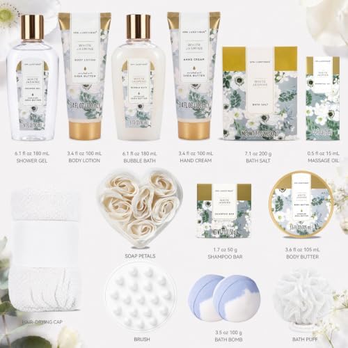 Spa Luxetique White Jasmine 15pc Spa Gift Baskets Gifts for Women Spa Gifts