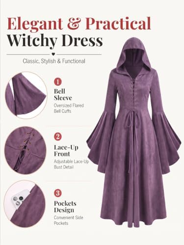 Wenrine Womens Gothic Witch Costume Renaissance Vampire Dress For Halloween