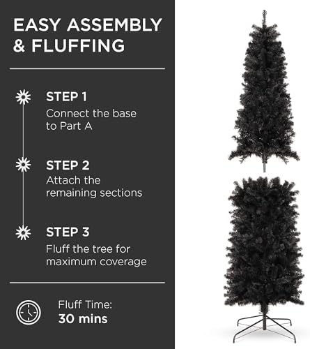 Best Choice Products 4.5ft Black Artificial Holiday Christmas Pencil Tree for Home, Office, Party Decoration w/ 290 Tips, Metal Hinges & Base